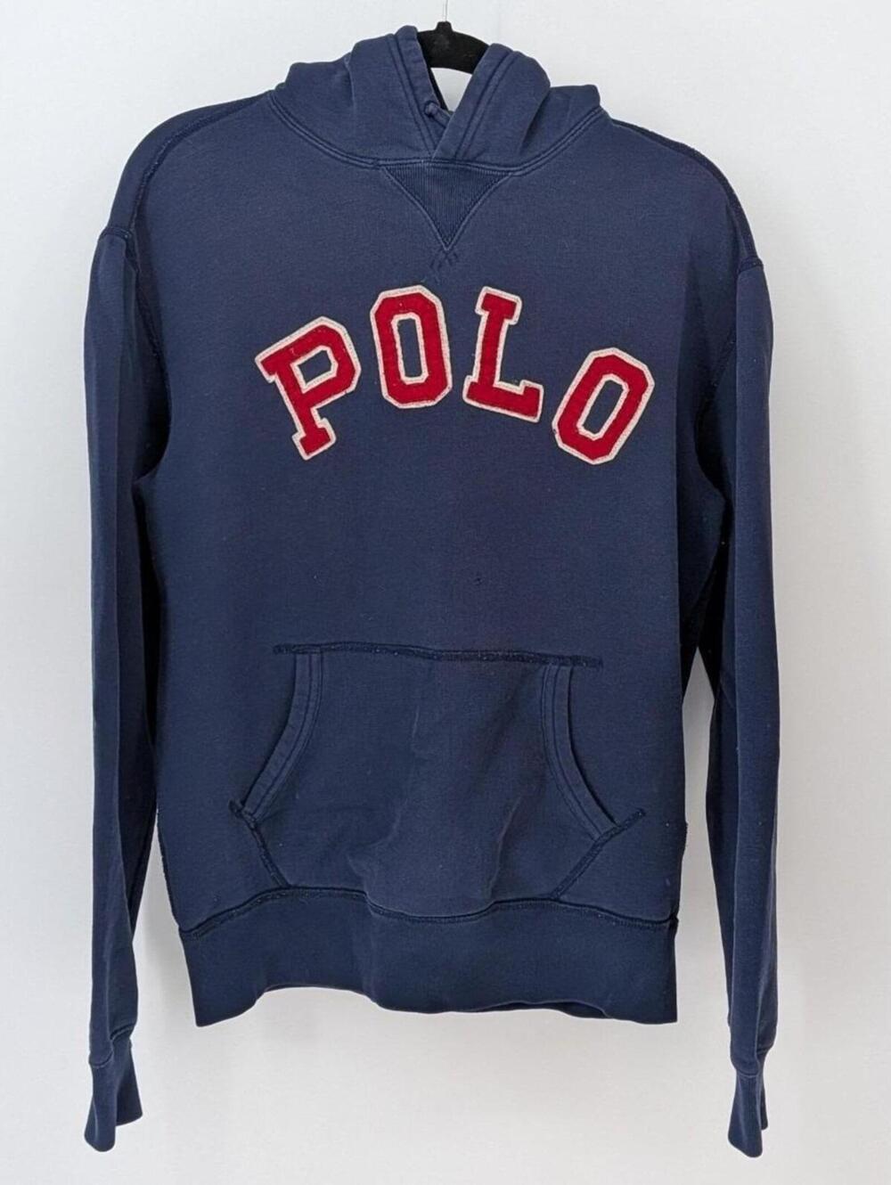Ralph Lauren Vintage Y2K Medium Navy Red Polo 67 Logo Spellout Hoodie Sweatshirt